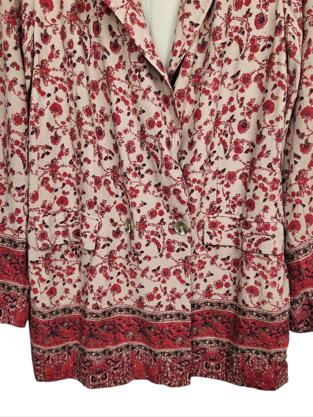 Free People Bellflower Floral Print Linen Blend Long Blazer Jacket Womens Size L - Picture 6 of 16
